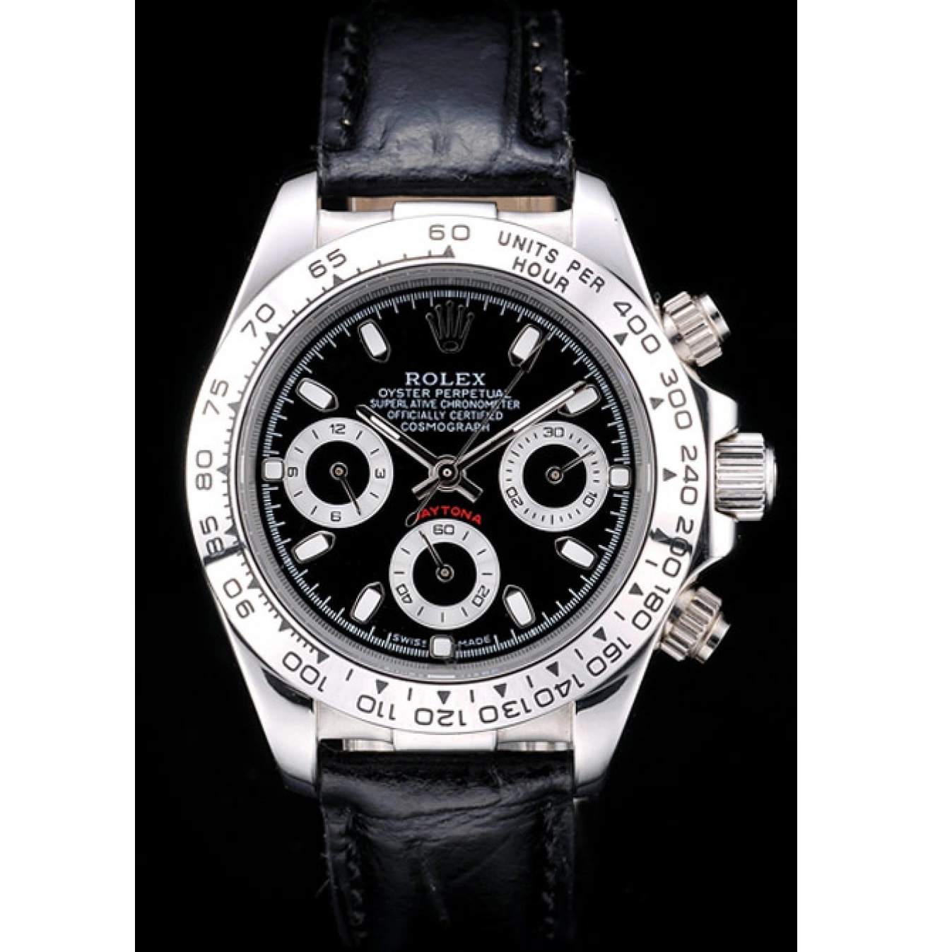 Aaa replica watch Black Tachymeter Strap Rolex Dial Black Lady Daytona Case Leather Steel Stainless 0514